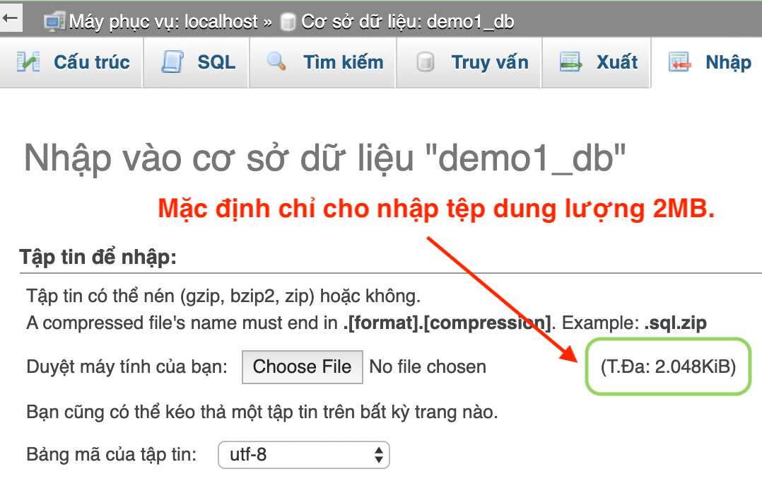 Dung luong mac dinh chi 2MB phpMyAdmin CyberPanel